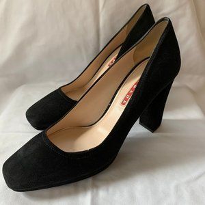 Prada Suede Square-Toe Pump, Black